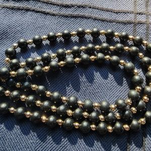 Black Onyx & Gold Bead Necklace & Bracelet 2 pc. Set